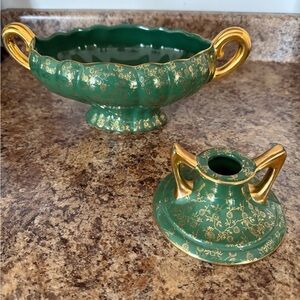 Green and Gold Candle Holder Set